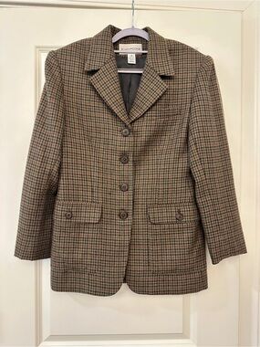 Evan Picone Women's Brown Houndstooth 100% Wool Blazer Jacket
